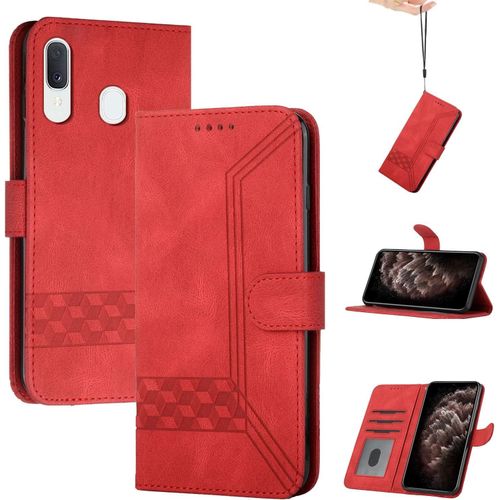 Coque Pour Samsung Galaxy A20e/A10e,Portefeuille Etui Housse En Cuir Protection Avec Porte Cartes,Fentes Pour Cartes,Fonction De Support,Fermeture Magnetique-Rouge