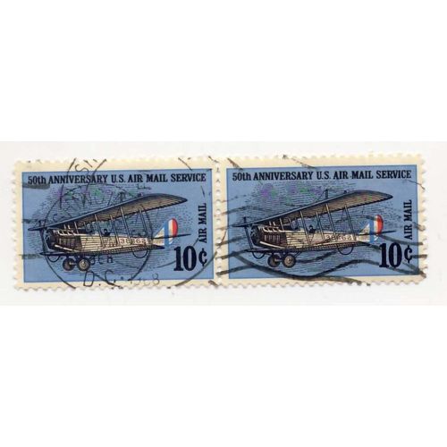 Timbre U S A, 50th Anniversary U.S. Air Mail Service, 10 Cents, Oblitéré