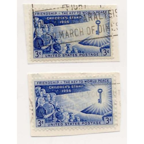 Timbre U S A, Friendship The Key To World Peace, Children's Stamp 1956, 3 Cents, Oblitéré