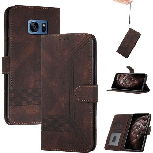 Coque Pour Samsung Galaxy S7,Portefeuille Etui Housse En Cuir Protection Avec Porte Cartes,Fentes Pour Cartes,Fonction De Support,Fermeture Magnetique-Marron