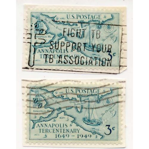 Timbre U S A,, Annapolis Tercentenary 1649-1949, 3 Cents, Oblitéré
