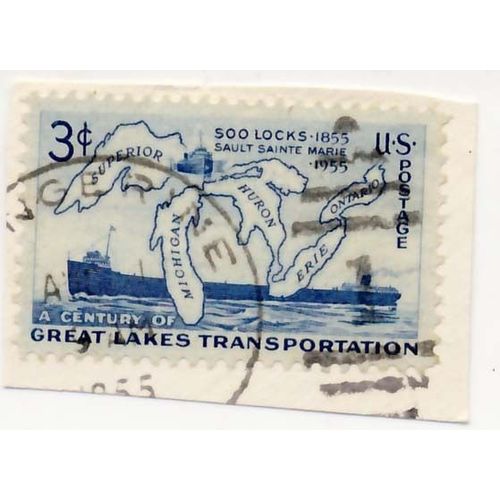 Timbre U S A, A Century Of Great Lakes Transportation 1855- 1955, 3 Cents, Oblitéré
