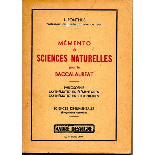 Mémento De Sciences Naturelles, Pour Le Baccalauréat
