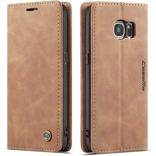 Coque Compatible Avec Samsung Galaxy S7,Etui En Cuir Flip Housse Portefeuille Avec Magnetique Case Bumper Coque-Brun