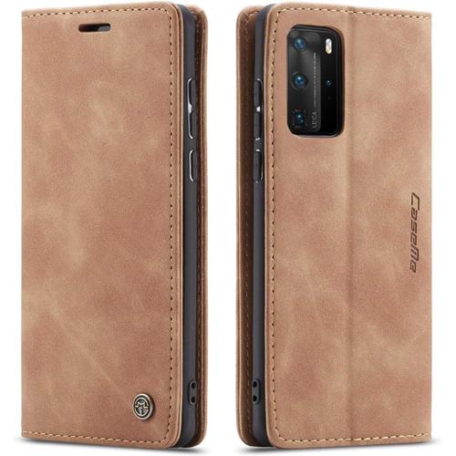 Coque Compatible Avec Huawei P40 Pro,Etui En Cuir Flip Housse Portefeuille Avec Magnetique Case Bumper Coque-Brun