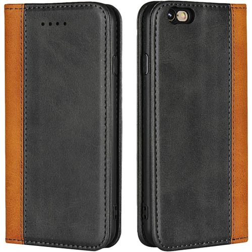 Coque Iphone 6 Plus/Iphone 6s Plus,Premium Magnetique Flip Portefeuille Etui En Cuir,[3 Fentes][Fonction De Support][Tpu Antichoc],Housse Etui Pour Iphone 6 Plus/6s Plus - Noir+Jaune