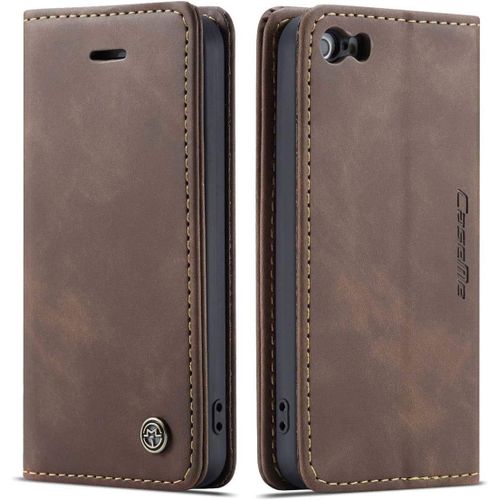 Coque Compatible Avec Iphone 5/5s/Se 2016 (4,0 Pouces),Anti-Choc Housse En Cuir Premium Flip Case Portefeuille Etui,Cafe