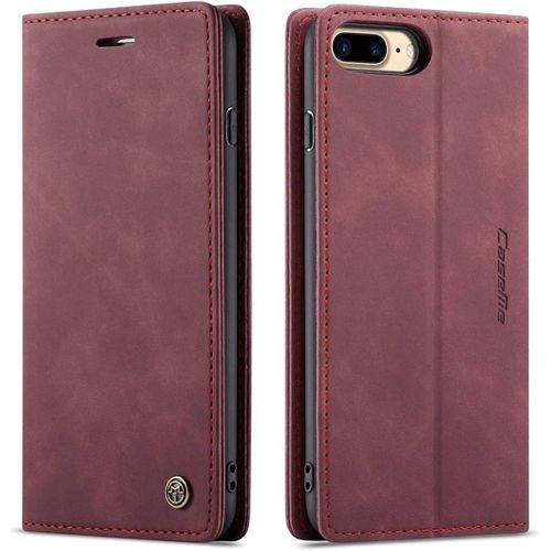 Coque Compatible Avec Iphone 6 Plus 5.5,Anti-Choc Housse En Cuir Premium Flip Case Portefeuille Etui,Vin Rouge