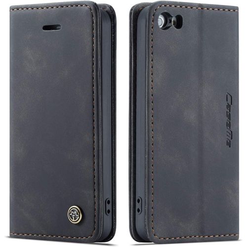 Coque Compatible Avec Iphone 5/5s/Se 2016 (4,0 Pouces),Anti-Choc Housse En Cuir Premium Flip Case Portefeuille Etui,Noir