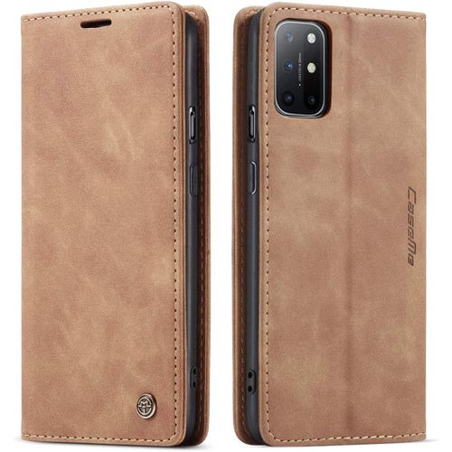 Coque Compatible Avec Oneplus 8t,Anti-Choc Housse En Cuir Premium Flip Case Portefeuille Etui,Marron