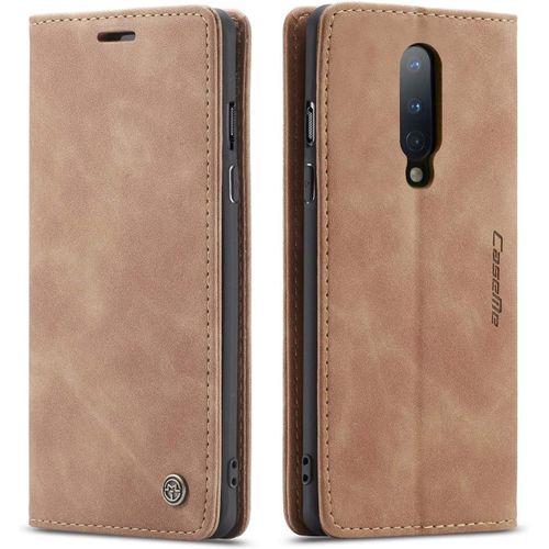 Coque Compatible Avec Oneplus 8,Anti-Choc Housse En Cuir Premium Flip Case Portefeuille Etui,Marron