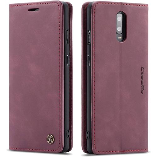 Coque Compatible Avec Oneplus 7,Anti-Choc Housse En Cuir Premium Flip Case Portefeuille Etui,Vin Rouge