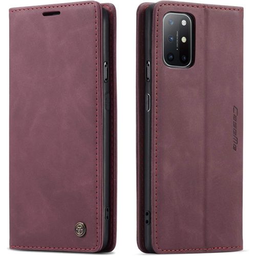 Coque Compatible Avec Oneplus 8t,Anti-Choc Housse En Cuir Premium Flip Case Portefeuille Etui,Vin Rouge