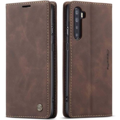 Coque Compatible Avec Oneplus Nord,Anti-Choc Housse En Cuir Premium Flip Case Portefeuille Etui,Cafe