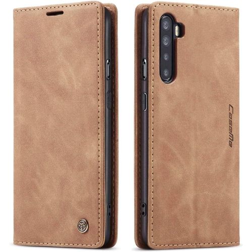 Coque Compatible Avec Oneplus Nord,Anti-Choc Housse En Cuir Premium Flip Case Portefeuille Etui,Marron