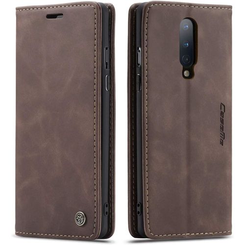 Coque Compatible Avec Oneplus 8,Anti-Choc Housse En Cuir Premium Flip Case Portefeuille Etui,Cafe