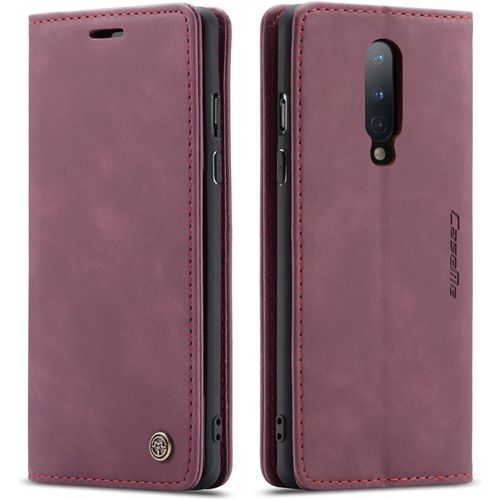 Coque Compatible Avec Oneplus 8,Anti-Choc Housse En Cuir Premium Flip Case Portefeuille Etui,Vin Rouge