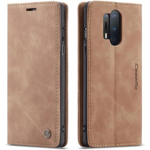 Coque Compatible Avec Oneplus 8 Pro,Anti-Choc Housse En Cuir Premium Flip Case Portefeuille Etui,Marron