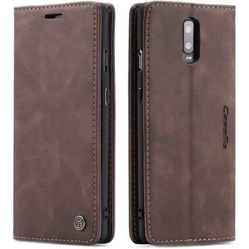 Coque Compatible Avec Oneplus 7,Anti-Choc Housse En Cuir Premium Flip Case Portefeuille Etui,Cafe