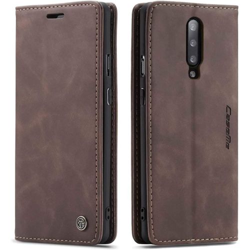 Coque Compatible Avec Oneplus 7 Pro,Anti-Choc Housse En Cuir Premium Flip Case Portefeuille Etui,Cafe