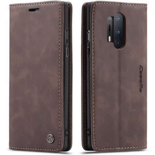 Coque Compatible Avec Oneplus 8 Pro,Anti-Choc Housse En Cuir Premium Flip Case Portefeuille Etui,Cafe