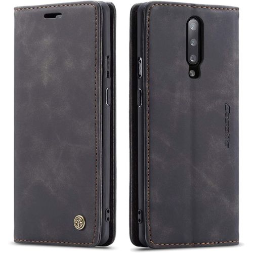 Coque Compatible Avec Oneplus 7 Pro,Anti-Choc Housse En Cuir Premium Flip Case Portefeuille Etui,Noir