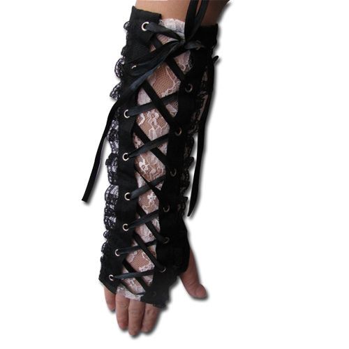 Paire De Mitaine Black Sugar Noir Lacet Ruban Gothique Émo