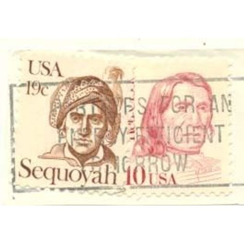 Timbre U S A, Red Cloud 10 Cents, Sequoyah 19 Cents, Oblitérés