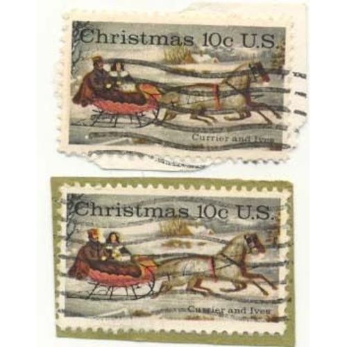 Timbre U S A, Christmas, Currierand Ives, 10 Cents, Oblitéré