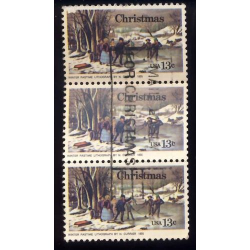 Timbre U S A, Christmas, Winter Pastime, Lithograph By N. Currier 1855, Oblitéré