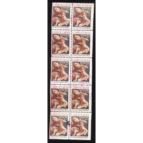 Timbre U S A, Planche De 10 Timbres Christmas, Caracci, National Gallery, 25 Cents