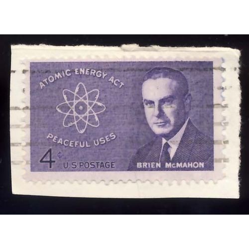 Timbre U S A, Brien Mc Mahon, Atomic Energy Act Peaceful Uses, 4 Cents, Oblitéré