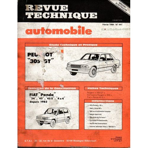 Revue Technique Automobile  N° 441 : Peugeot 305 Gt