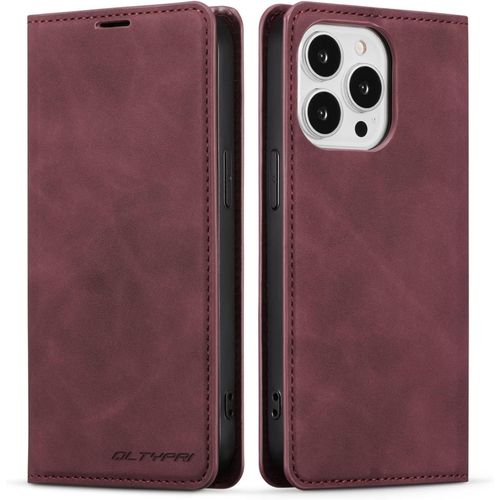 Etui Pour Iphone 15 Pro Max, Housse En Cuir Premium Pu Portefeuille Conque, [Fentes Pour Cartes] [Fermoir Magnetique] [Stand Fonction] Flip Coque Pour Iphone 15 Pro Max - Bordeaux