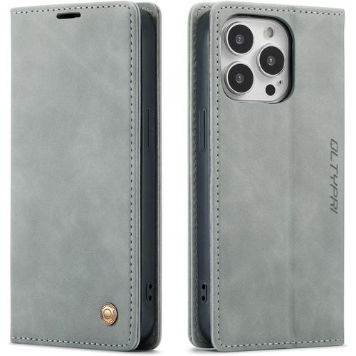 Etui Coque Pour Iphone 15 Pro Max, Portefeuille Fentes Cartes Housse Antichoc Cuir Pu Vintage Portefeuille Etui Compatible Avec Iphone 15 Pro Max - Gris
