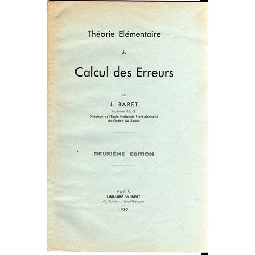 Traite Élémentaire  Du Cacul Des Erreurs