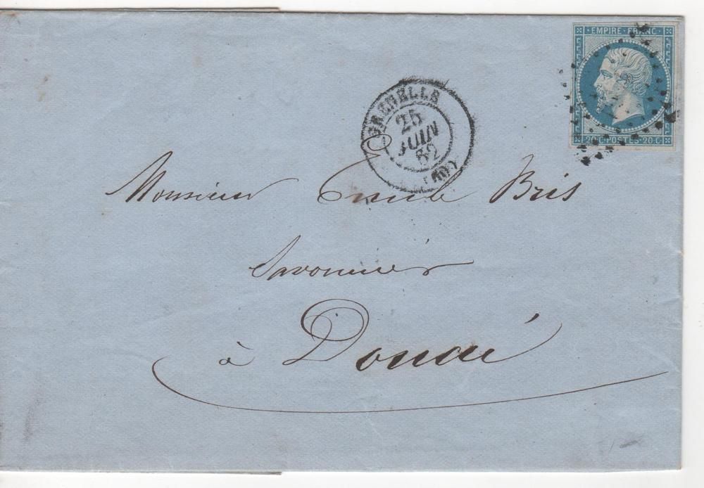 enveloppe timbrée de 1862,napoleon III non dentelé de 20 c.