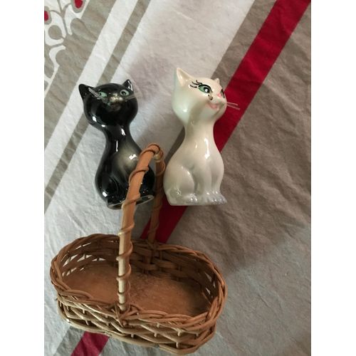 Poivrière Noire Et Salière Blanche Chats Vintage En Porcelaine