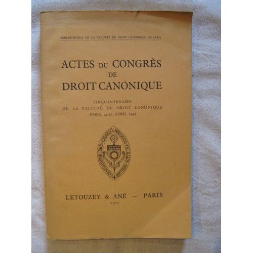 Actres Du Congrès De Droit Canonique