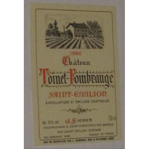 Etiquette Ancienne St Emilion Chateau Toinet Fombrauge 1986 Vignoble Maison Arbres Sierra