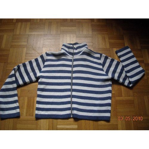 Gilet Pimkie Rayé Bleu Blanc Cassé Court Taille 2
