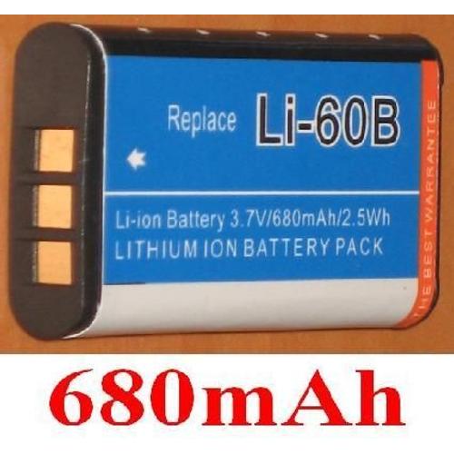 Batterie pour Olympus LI-60B LI60B FE-370, Nikon EN-EL11 ENEL11 Coolpix S550 S560, Sanyo DBL-70 Xacti VPC-E10, PENTAX D-Li78 DLi78 Optio M50 M60 V20 W60, RICOH DB-80 DB80 R50 **680mAh**
