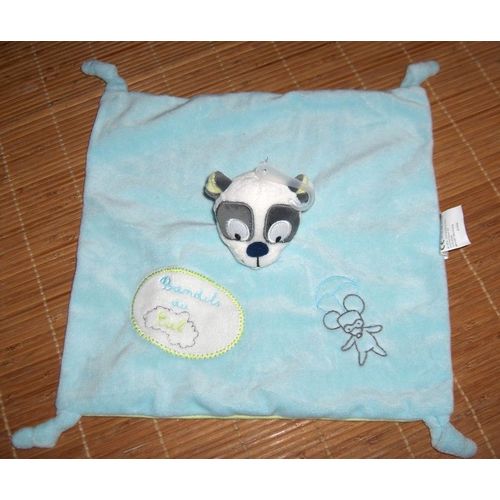 Doudou Panda Ours Kimbaloo Bandit Du Ciel Plat Carre Bleu
