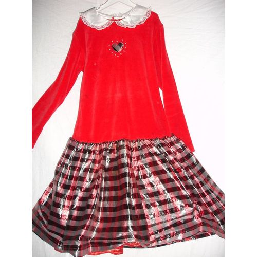 Robe De Cérémonie Velours Rouge&lurex"Vynil Fraise" 9 Ans