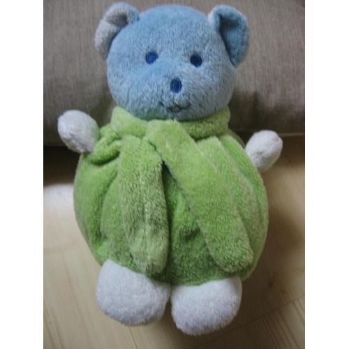 Ours Doudou Bleu Vert Et Blanc Boule Patapouf Musti De Mustela 22 Cm