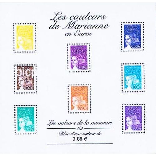 Couleurs De Marianne En Euros , 2 Blocs Feuillets 2002