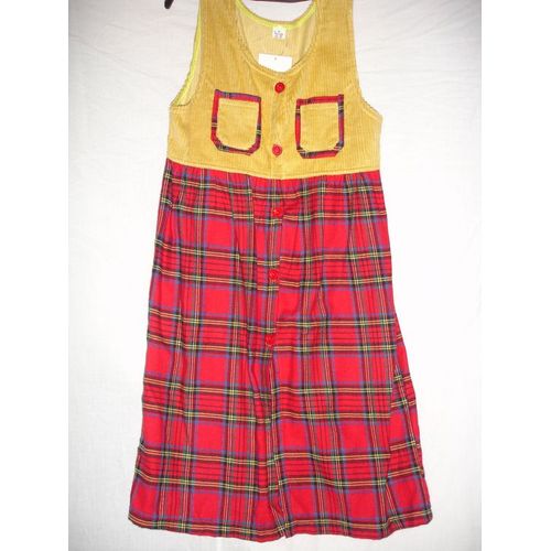 Robe Mi-Saison Velours&tissu À Carreaux Rouges