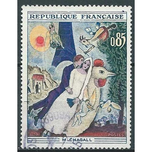 France 1963, Beau Timbre Yvert 1398, Tableau De Marc Chagall, "Les Mariés De La Tour Eiffel", Oblitéré, Tbe -