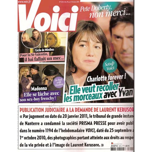 Voici  N° 001215 : Charlotte Gainsbourg, Madonna & Brahim, Cécile De Ménibus, Demi Moore, Jacques Vergès (Interview) Noémie Lenoir, Charlie Sheen, Cecilia Cassini, Cameron Diaz & Alex Rodriguez