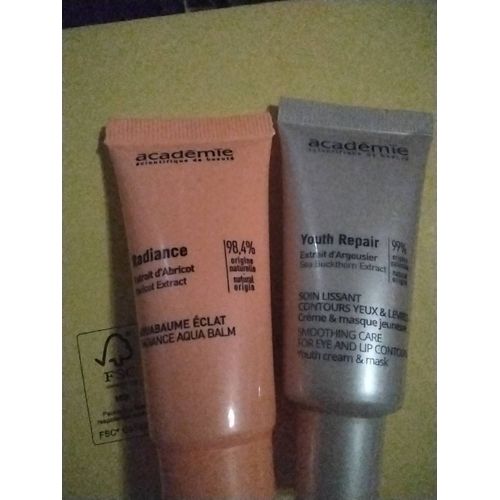 Lot Académie Rradiance Aqua Baume Eclat Extrait D'abricot 15ml / Soin Listant Crème Soin Masque Jeunesse Contour Yeux Et Lèvres Extrait De D'argousier 15ml 